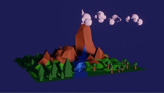 low poly pace scenario natura albero montagna fiume arte 3d print model - Mito3D
