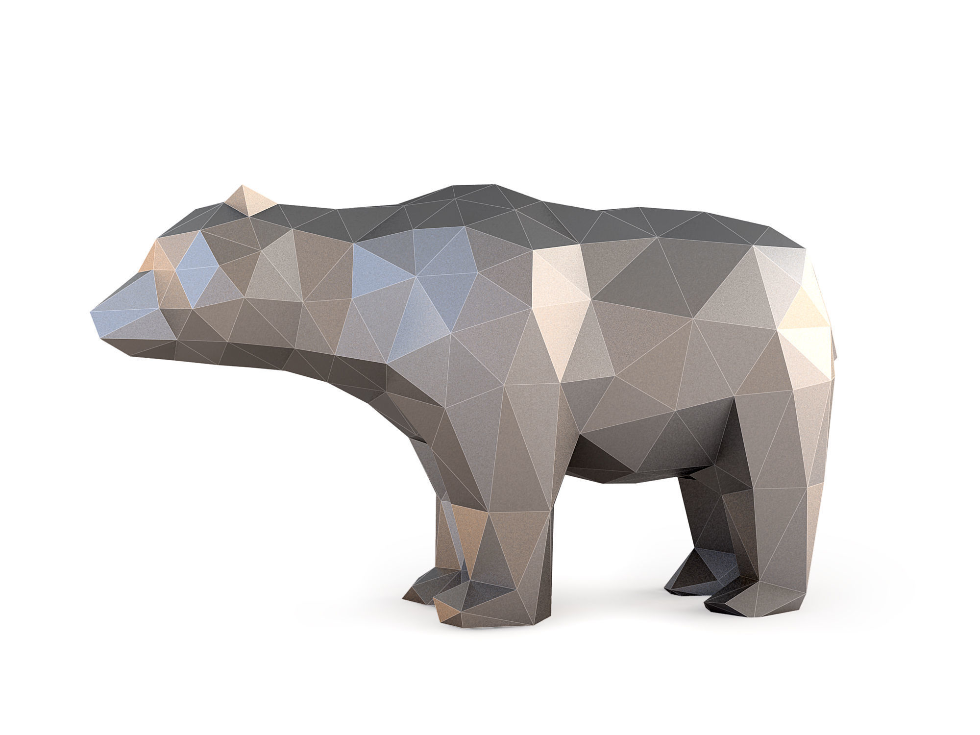 poly ours sculpture gris marron blanc polaire animal géométrique origami art statue moderne 3d modèle impression stl sculptures facetté 3D print model - Mito3D