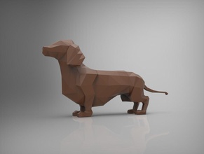 poly dog dachshund lowpoly sausage print animal art sculptures 3d model printing idle standing triangulated goofy scene 3d print model - Mito3D