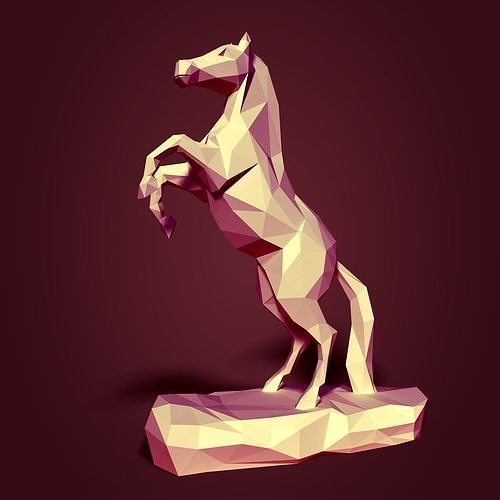 poly cheval statue prêt 3d impression animal supporter sculpture sculpter figurine origami style art plat conception dessin animé polygone polygonal lowpoly arrière sculptures 3D print model - Mito3D