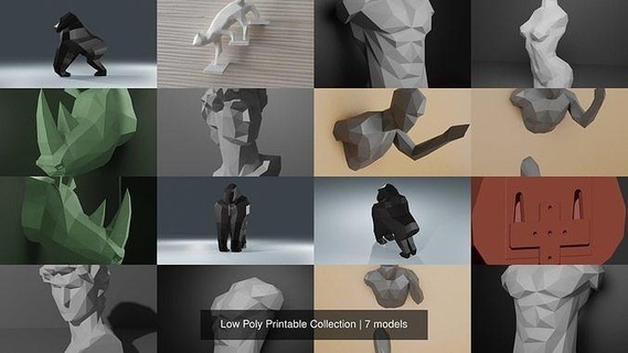 low poly printable collection gorilla sculpture art papercraft decor house sculptures statue david torso cat wallart wallsculpture 3d print model - Mito3D