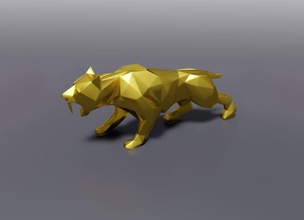 poly saber tooth tiger geometric angular animals mammal art sculptures 3d print model - Mito3D