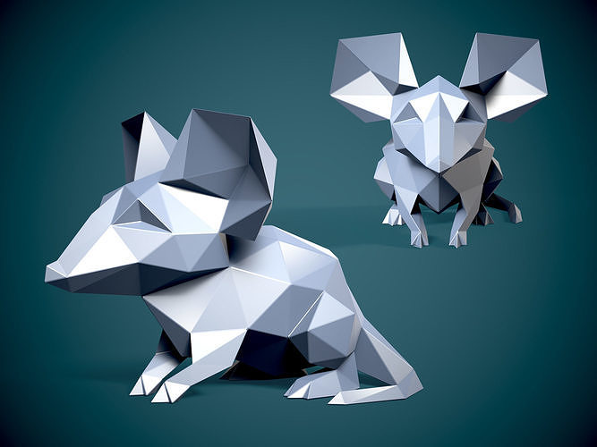 Basso poli stile topo pepakura origami geometrico arte carta astratto lowpoly forma scultura animale statua 3dprint piega uccello papercraft mestiere sculture 3D print model - Mito3D