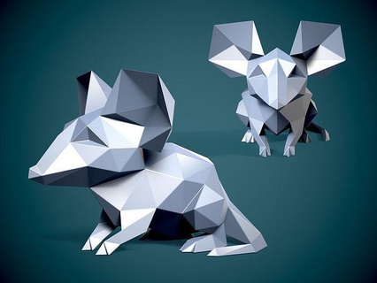 low poly style mouse pepakura origami geometric art paper abstract lowpoly shape sculpture animal statue 3dprint fold bird papercraft craft sculptures 3d print model - Mito3D