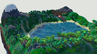 low poly terrain lowpoly waterfall mine lake mountain cave diamond gold art other 3d print model - Mito3D
