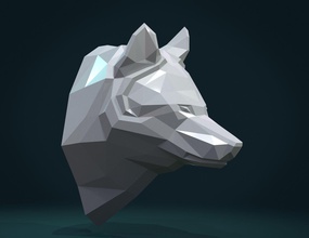 low poly wolf head mascaron carnivora mammal canine beast statue sculpture lowpoly polygons geometric art sculptures 3d print model - Mito3D