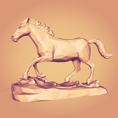 lowpoly polygonal cheval figurine 3d impression prêt statue dessin animé conception animal art sculpture statuette poly sculpter style origami polygone courir fonctionnement sculptures 3d print model - Mito3D