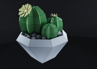 lowpoly cactus vase house flower papercraft 3d printing 3dprinteable 3dprinting general decor botanical nature for3dprint 3dprint stylised interior design flora printer tree 3d print model - Mito3D