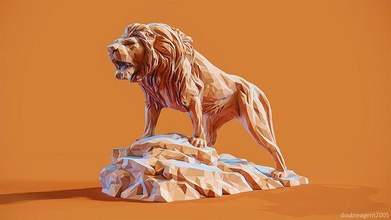 lowpoly lion standing on a stone papercraft 3d print model abstract mesh doubleagent2005 sculpture statue art figurine origami polygon poly geometric shape sculptures animal design 3d print model - Mito3D