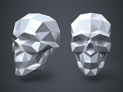 lowpoly style skull 3d printing unwrapped origami art geometric deco statue shape paper craft sculptures decor 3dpapercraft 3dprint human 3d print model - Mito3D