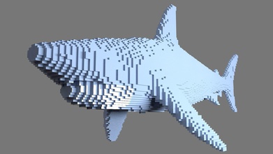 as lowrez serie tiburón baja resolución voxel pixel arte pez escultura pixelar adriano probar esculturas mandíbulas 3d print model - Mito3D