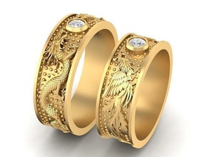fortunato asiatico drago fenice nozze squillare 1511 gioielleria moda accessori oro diamante design anelli 3d print model - Mito3D
