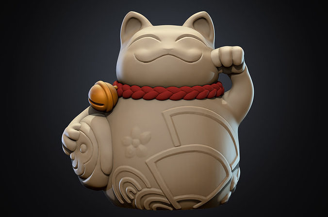 lucky cat statue art clay pottery houseware porcelain wealth eastern culture china japan sculptures cute cartoon 3D print model - Mito3D