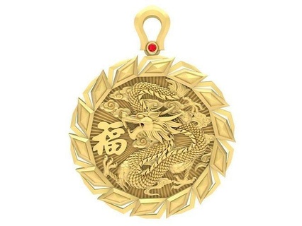lucky china dragon pendant 3624 jewelry fashion accessories gold diamond man men new design fengshui pendants 3d print model - Mito3D