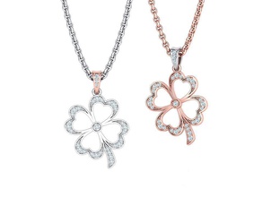 lucky clover diamond pendant jewelry chain necklace silver printable gold luck us uk europe fashion brilliant canada mexico germany greece necklaces 3d print model - Mito3D