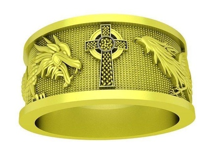 sorte Cruz Dragão Fénix homens banda anel 4140 joalheria moda acessórios ouro diamante homem Projeto argolas 3d print model - Mito3D