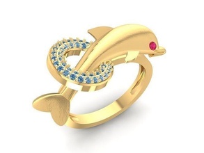 glücklich dophine ring 727 schmuck mode zubehör gold diamant frau frauen design ringe 3d print model - Mito3D