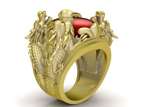 lucky dragon ring men 1583 jewelry fashion accessories gold diamond man design fengshui rings 3d print model - Mito3D