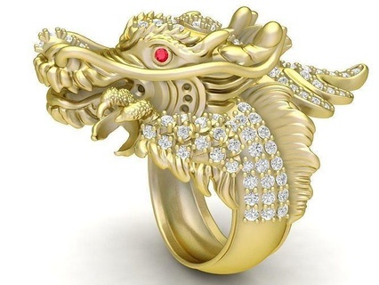lucky fengshui diamond dragon men ring 3300 jewelry fashion accessories gold man new design rings 3d print model - Mito3D