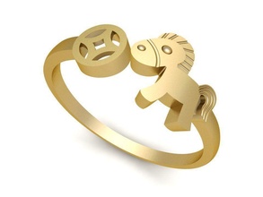 lucky horse ring 1957 jewelry fashion accessories gold diamond man men woman women unisex design fengshui rings 3d print model - Mito3D
