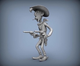 şanslı luke kovboy batı vahşi karakter heykeller heykelcik retro karikatür stilize revolver adil şerif çatışma filmi sanat 3d print model - Mito3D