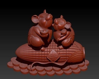 lucky mouse art clay statue pottery interior sculptures 3d print model - Mito3D