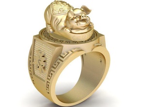 lucky pig ring 373 jewelry fashion accessories gold diamond man men woman women unisex design fengshui rings 3d print model - Mito3D