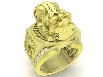 Glücklich pixiu Drachen Hahn Seiten Männer Ring 3739 Feng Shui Schmuck Mode Zubehör Gold Diamant Neu Design Ringe 3d print model - Mito3D