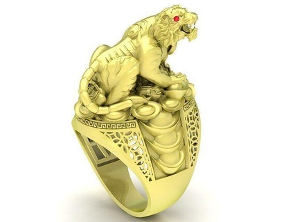 Glücklich Tiger behalten Chinesisch Gold Bar Münzen Männer Ring 3854 Schmuck Mode Zubehör Neu Design Ringe 3d print model - Mito3D