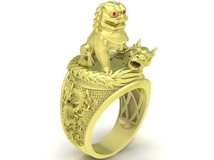 lucky unicorn dragon men ring 3740 jewelry fashion accessories gold diamond man new design fengshui rings 3d print model - Mito3D