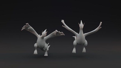 lugia 2 poses pre supported pokémon pokebola pikachu charmander charizard esquilo go cinza evolução revelação pássaro dragão vôo jogos brinquedos 3d print model - Mito3D