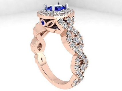 luxurious 2-row blue stone diamond ring 3433 3d print model gold pave jewelry silver manufacturing fashion design engagement gem printable sterling bracelet cuban earring necklace pendant rings 3d print model - Mito3D