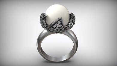 luxus cocktail perle ring platin hochzeit schmuck engagement leuchtenden gold druckbar diamant j3ds liebe valentinstag ringe 3d print model - Mito3D