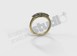 aniversario anillo 5 gemas 3d modelo moda joyería joya oro imprimible diamante boda compromiso brillante belleza anillos 3d print model - Mito3D