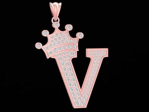 luxury diamond crown letter v pendant 3186 jewelry fashion accessories gold man men design pendants 3d print model - Mito3D