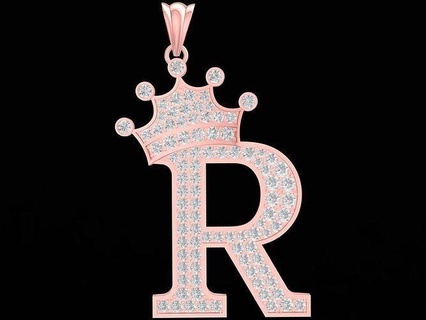 luxury diamond crown letter r pendant 3184 jewelry fashion accessories gold new design pendants 3d print model - Mito3D