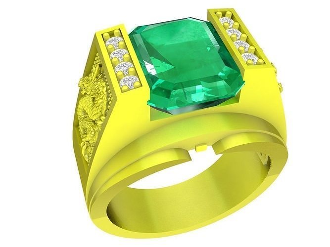 luxury diamond emeral korean men ring dragon 4464 jewelry fashion accessories gold man new design rings 3D print model - Mito3D