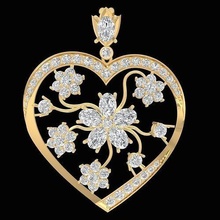 luxury diamond heart flower pendant 3140 fashion jewelry accessories gold woman women design pendants 3d print model - Mito3D