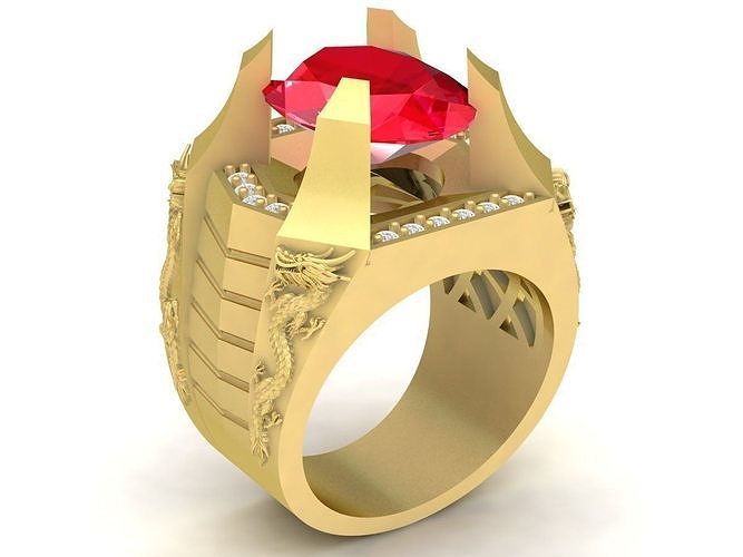 luxury diamond men ring china dragons 3772 jewelry fashion accessories gold man new design rings 3D print model - Mito3D