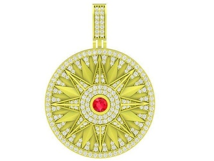 luxury diamond sun pendant men 4015 jewelry fashion accessories gold man new design pendants 3d print model - Mito3D