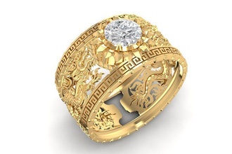 luxury dragon ring men 1910 jewelry fashion accessories gold diamond man design fengshui rings 3d print model - Mito3D