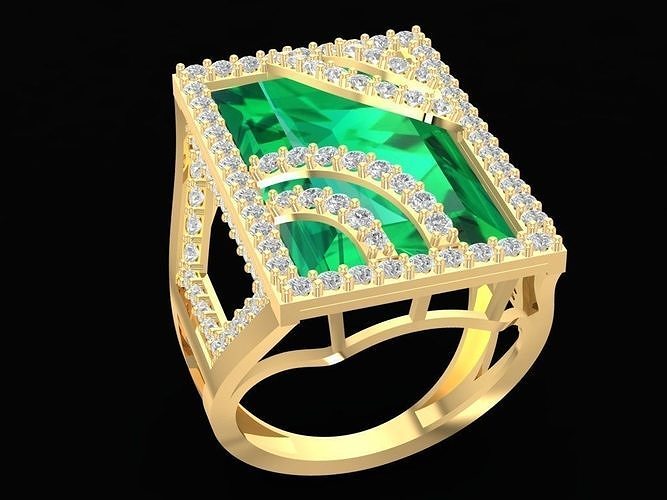 luxury emeral diamond lady ring 2893 jewelry fashion accessories gold woman women design rings 3D print model - Mito3D