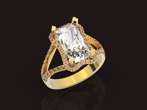 luxury engagement ring large rectangular stone 276 gems diamond brilliant sapphire gold jewelry vintag diamant jewel wedding engagem cad earrings 3d print model - Mito3D