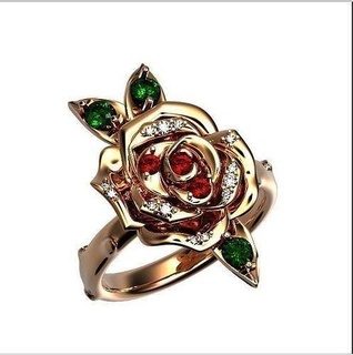 lujo flor Rosa anillo hojas piedras diamante joyería joya oro Boda compromiso lujoso folleto elegante anillos 3d print model - Mito3D