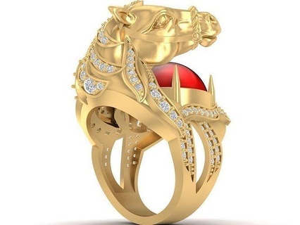 luxury horse ring jewelry fashion accessories gold diamond unisex new design fengshui wedding animal rings 3d print model - Mito3D