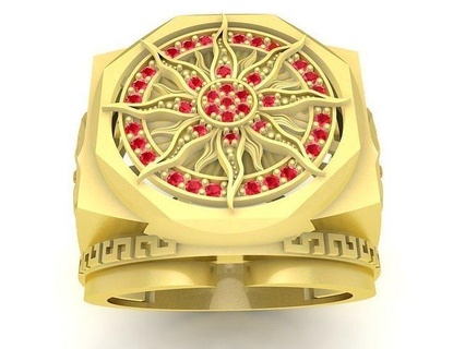 luxury korea diamond sun ring men 3814 jewelry fashion accessories gold man new design rings 3d print model - Mito3D