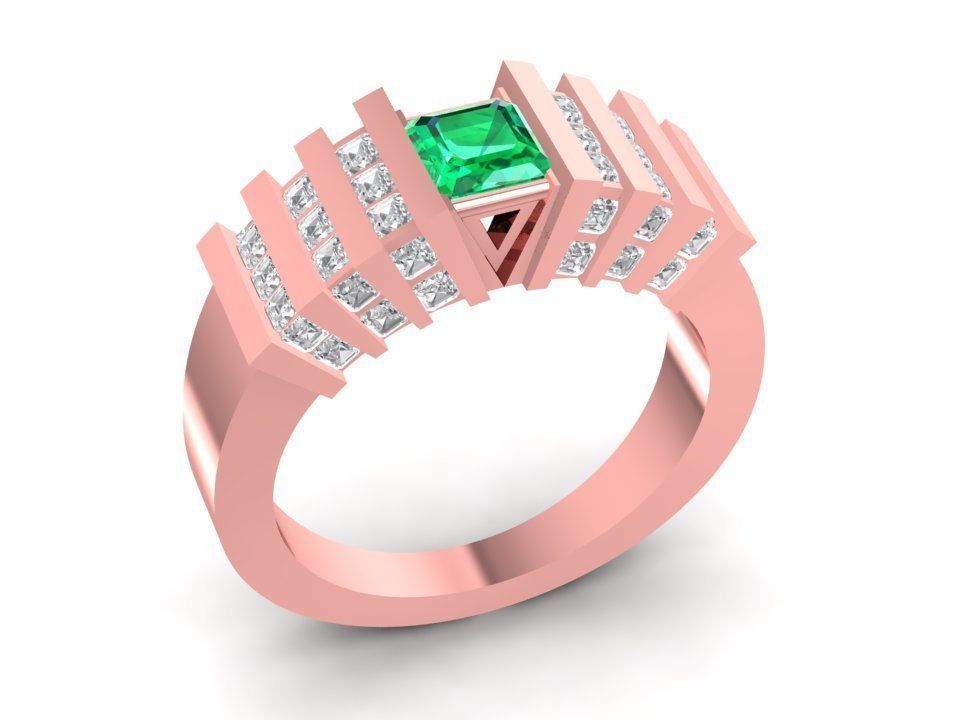 luxury rose gold ring diamond emeral 1997 jewelry fashion accessories woman women unisex design rings 3D print model - Mito3D