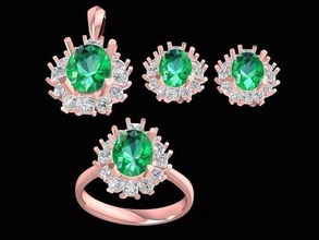 luxe ensemble hong kong diamant bague boucles d'oreilles pendentif 3148 bijoux mode accessoires or femme femmes conception 3d print model - Mito3D