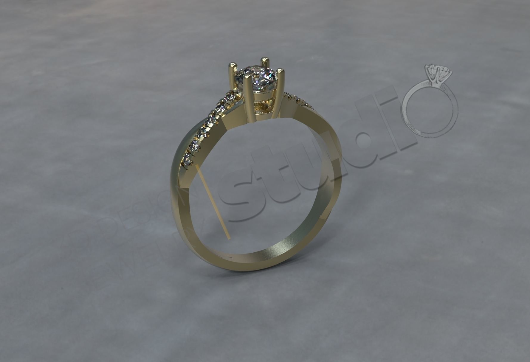 luxury twist solitaire ring 3d model jewel jewellery jewelry golde fashion wedding engagement gem printable diamond gold engagem beauty rings 3D print model - Mito3D