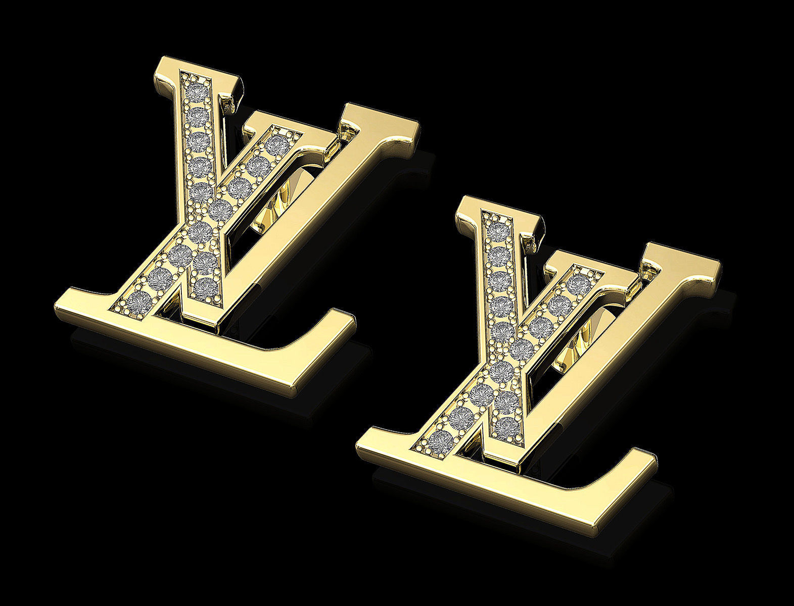 lv earrings jewelry 3d printable jewellry earring louis vuitton gold silver platinum fashion sterling gem gemstones diamond brilliant women girls 3D print model - Mito3D